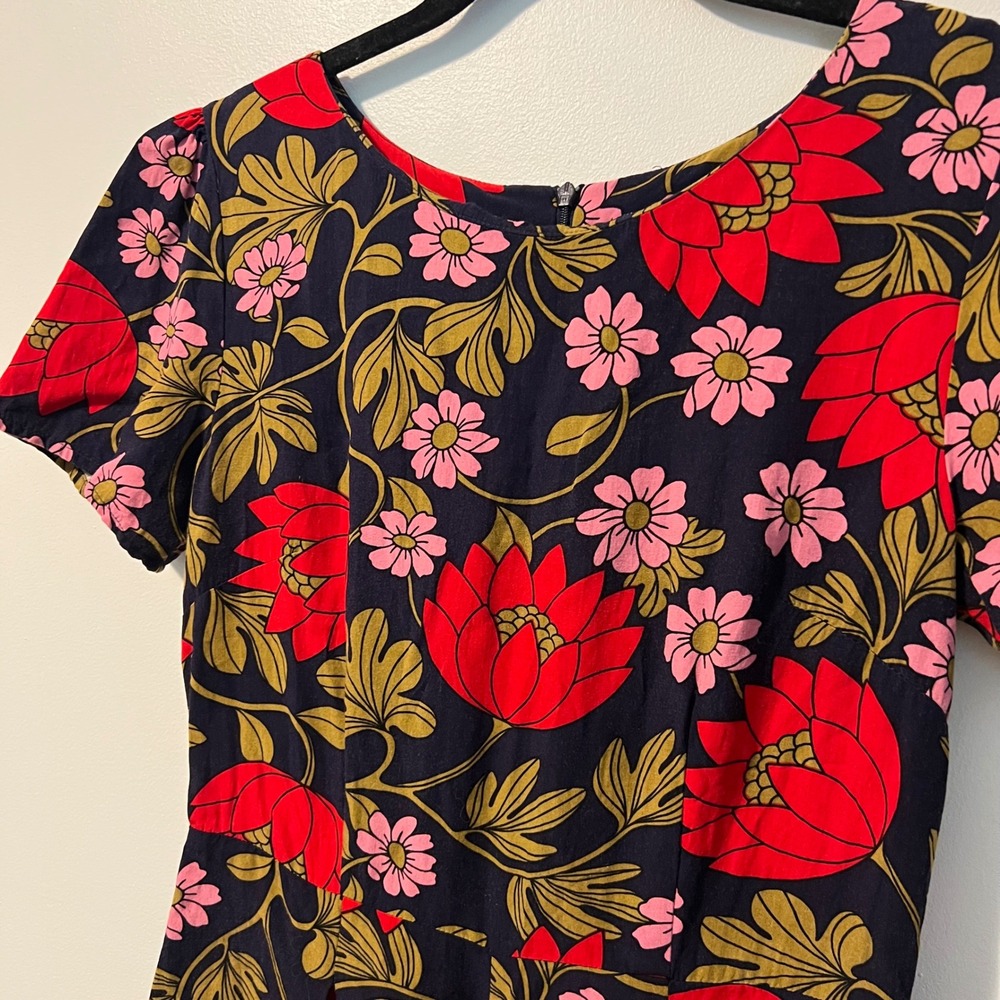 Princess Highway Floral Romper Navy Red Pink Short Sleeve Viscose PGFL229 Size 6 - Picture 2 of 10